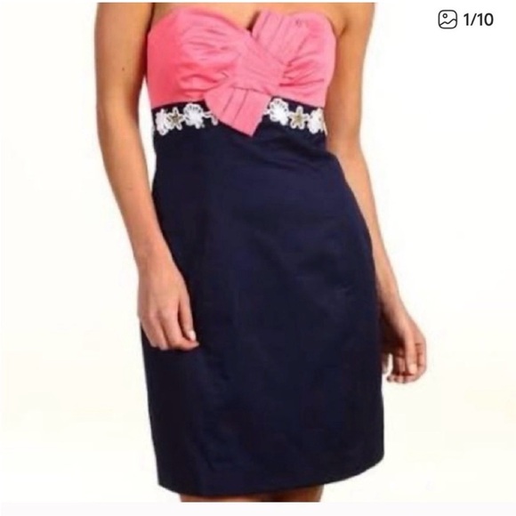 Lilly Pulitzer Dresses & Skirts - Lilly Pulitzer Krissa Strapless Pink and Navy Dress New Size 10